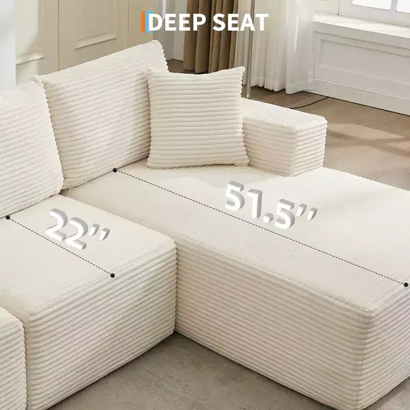 Sofá moderno 108, sofá tapizado de 3 plazas en forma de L con cojines, asiento profundo, no requiere montaje
