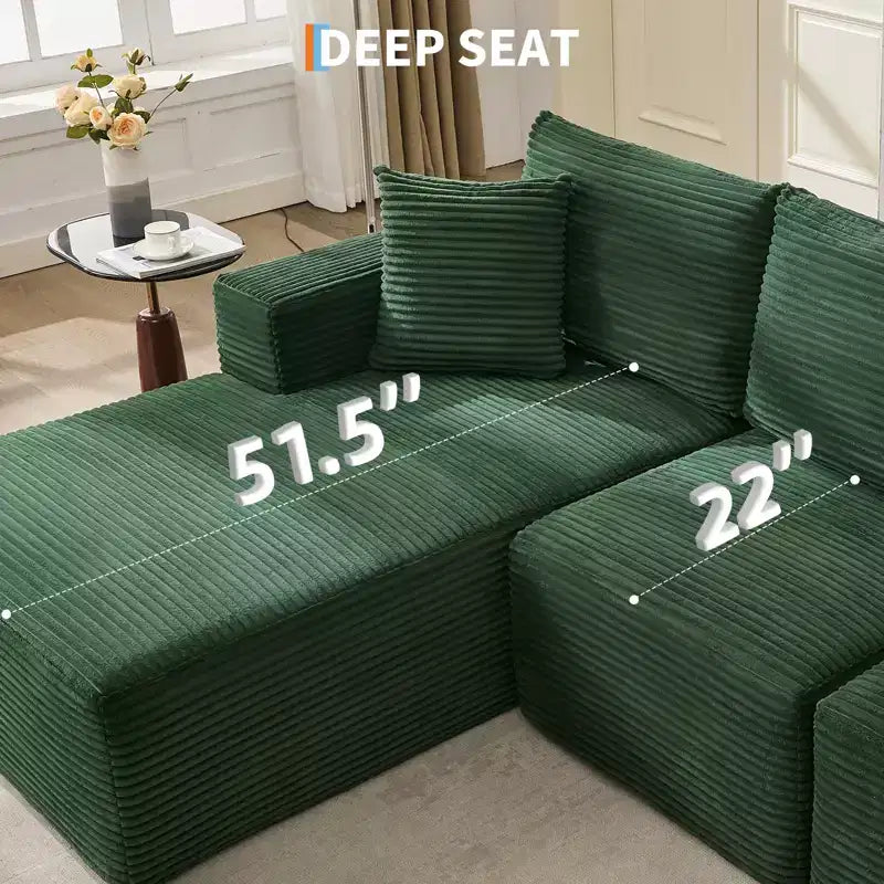 Sofá moderno 108, sofá tapizado de 3 plazas en forma de L con cojines, asiento profundo, no requiere montaje