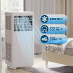 Tragbare Klimaanlage mit 8K BTU – 3-in-1-Kühlung, Entfeuchtung und Ventilator für 350 sq ft mit Schlafmodus und 1 Jahr Garantie
