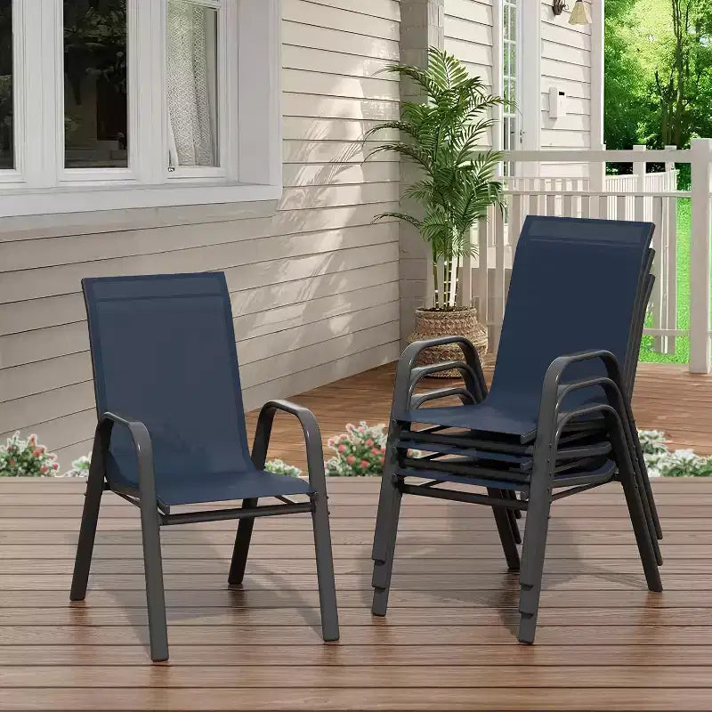 Sillas de patio, juego de 4/6 sillas de comedor apilables para exteriores, ligeras y resistentes a todo tipo de clima, de textileno, con reposabrazos, para jardín y zona de piscina