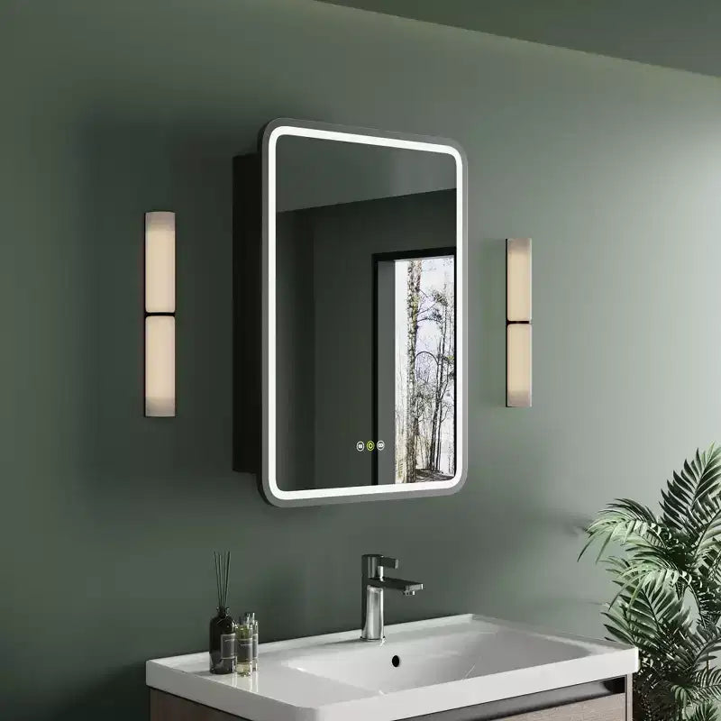 Armadietto dei medicinali LED nero/bianco/oro, anta singola, cerniera a sinistra o a destra, incassato o da parete