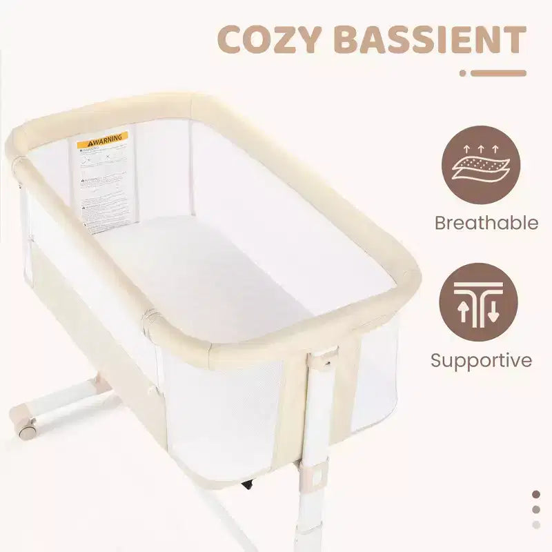 Culla per neonati con ruote – Beige / Grigio / Rosa, culla affiancabile al letto, per 1 neonato