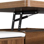 Multifunctionele moderne salontafel met hefbaar blad en verborgen opbergruimte, 4 krukken en zwenkwielen, perfect voor moderne woonruimtes