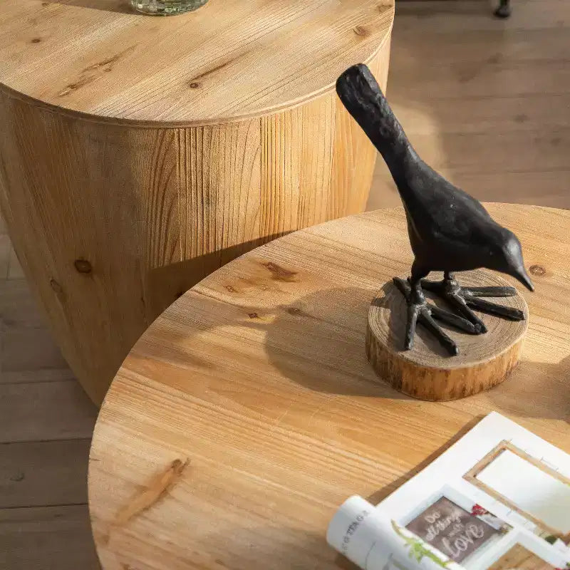 Tavolino da caffè rotondo retrò con contenitore, realizzato in legno, adatto per soggiorno, sala da pranzo o ufficio.