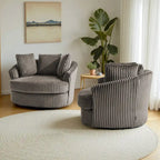 Set di 2 poltrone girevoli a conchiglia oversize da 43 W in morbido velluto a coste con cuscini