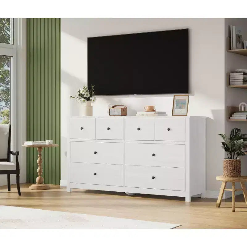 Cassettiera moderna a 8 cassetti per camera da letto, ampia cassettiera in legno con cassetti profondi, mobile contenitore indipendente per soggiorno