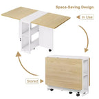 Mesa de comedor plegable para cocina, mesa de comedor que ahorra espacio, mesa de cocina extensible con ala abatible y 6 ruedas para espacios pequeños