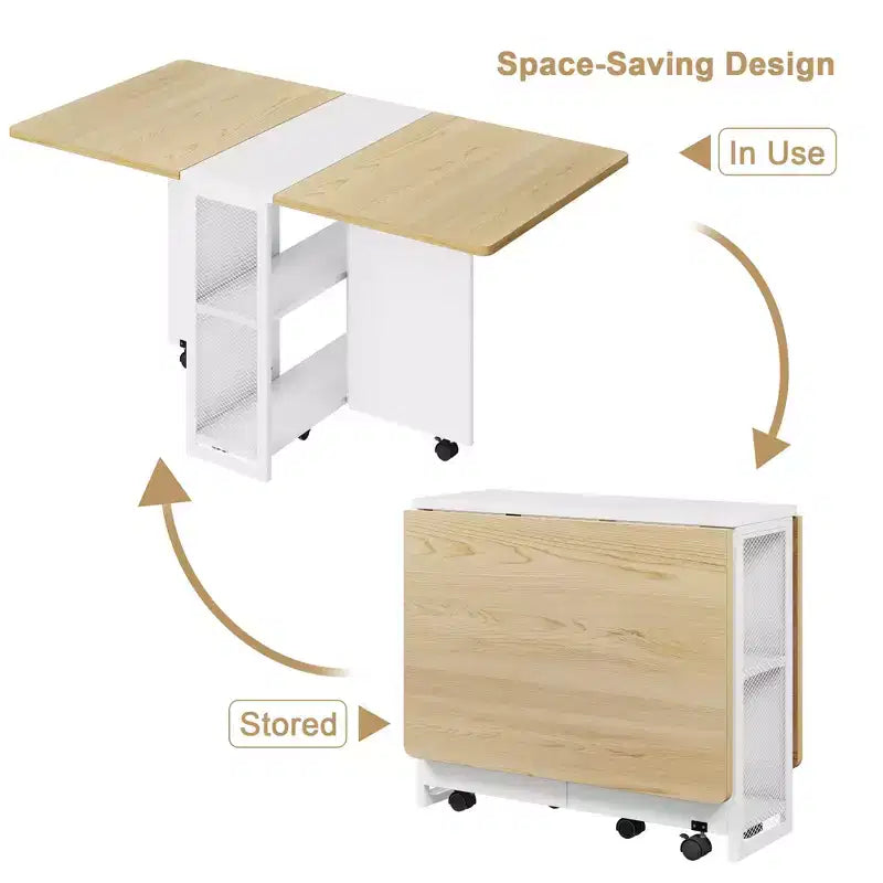 Mesa de comedor plegable para cocina, mesa de comedor que ahorra espacio, mesa de cocina extensible con ala abatible y 6 ruedas para espacios pequeños