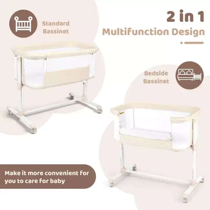 Culla per neonati con ruote – Beige / Grigio / Rosa, culla affiancabile al letto, per 1 neonato