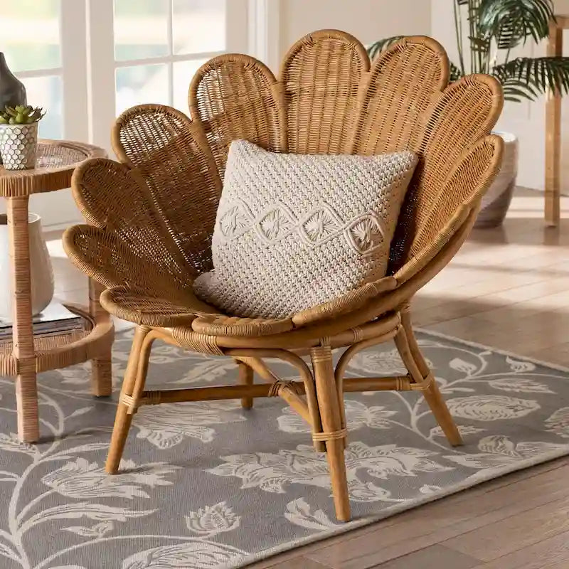 Poltrona floreale d'accento Blossom Bohemian in rattan color miele