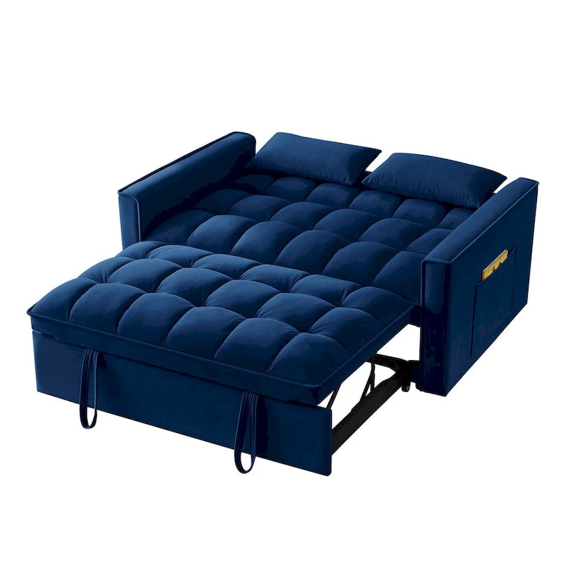 Divano letto loveseat 4 in 1 con braccioli e tasche portaoggetti, divano letto estraibile trapuntato multifunzione con schienale regolabile