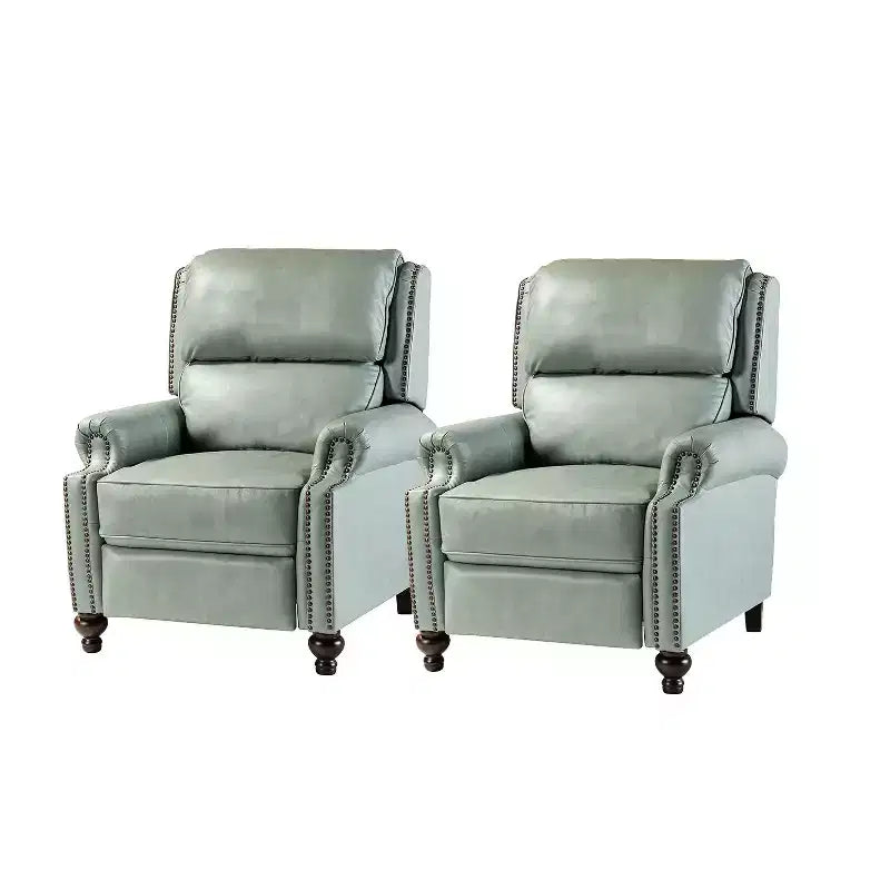 Set di 2 poltrone reclinabili moderne Elisabete con schienale ad ali in vera pelle e borchie decorative vintage per soggiorno e camera da letto| ART OF LIVING DESIGNS