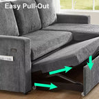 Sofá cama extraíble 2 en 1 Dyonery con chaise longue con almacenamiento, sofá seccional de pana C con puertos USB para sala de estar