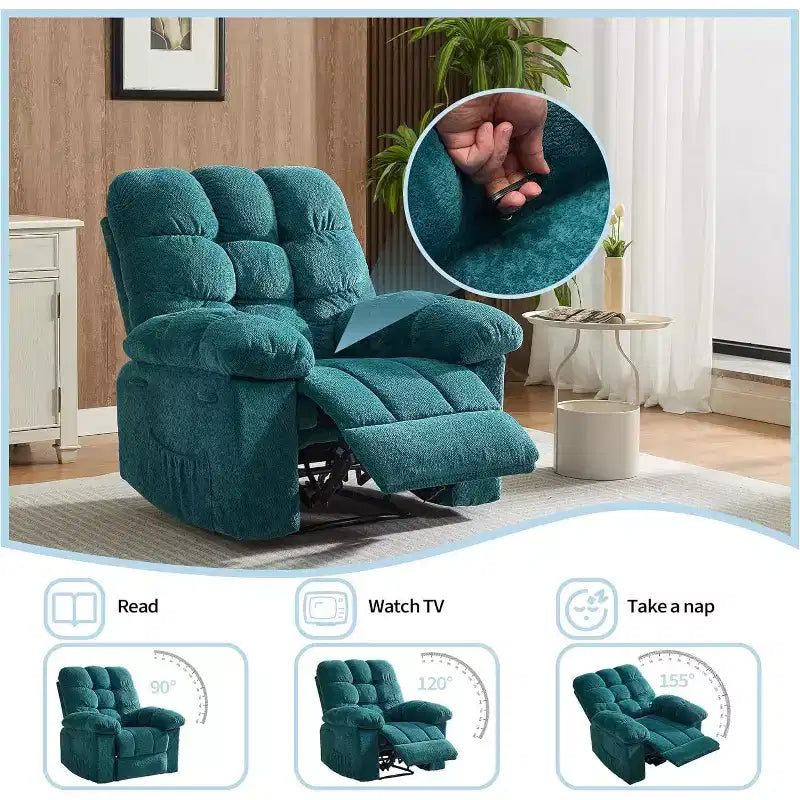 Sillón reclinable manual de tela transpirable y ergonómica con bolsillos laterales, sofá individual, adecuado para la sala de estar o el dormitorio