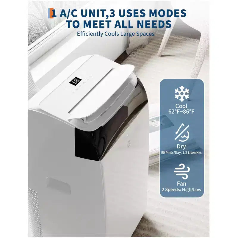 Airconditioners van 14.000 BTU, koelen tot 750 vierkante voet, draagbare 3-in-1-airconditioner met koel-, ontvochtigings- en ventilatormodi en afstandsbediening