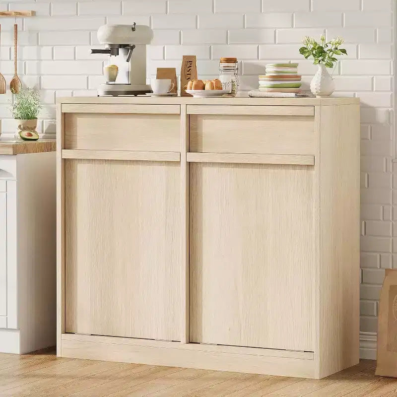 Pattumiera inclinabile in rovere naturale, pattumiera con contenitore e cassetto, mobile copripattumiera, cesto portabiancheria per cucina, sala da pranzo e soggiorno