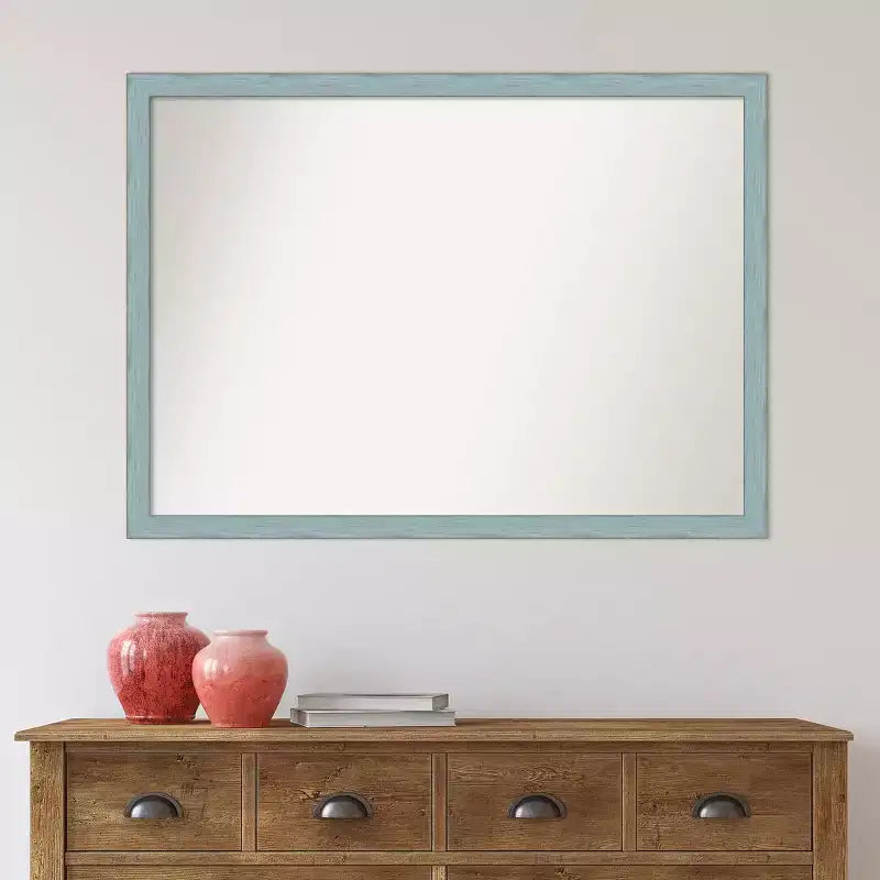 Specchio da parete rustico Amanti Art 40" x 29" in legno azzurro senza smussatura - include hardware di montaggio, forma rettangolare