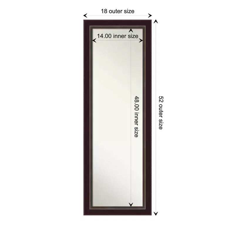 Specchio da porta 18" x 52" in legno senza smussatura - Da appendere alla porta, da montare a parete