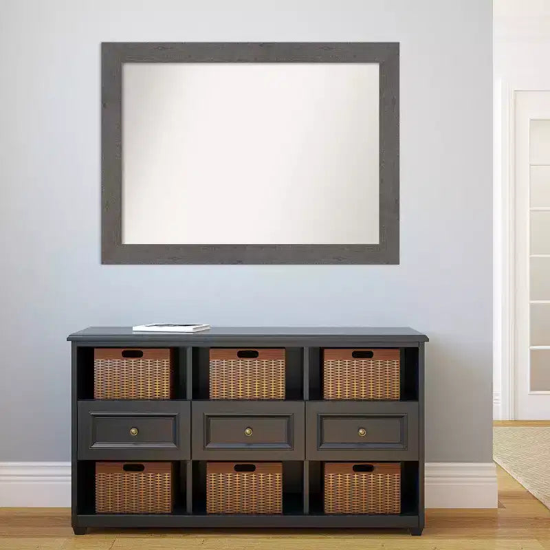 Specchio da parete per bagno, 44" x 33", non bisellato, grigio, a doghe rustiche