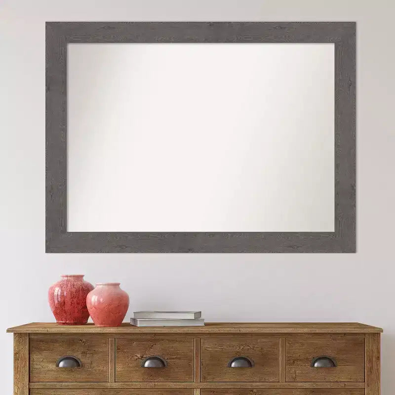 Specchio da parete per bagno, 44" x 33", non bisellato, grigio, a doghe rustiche
