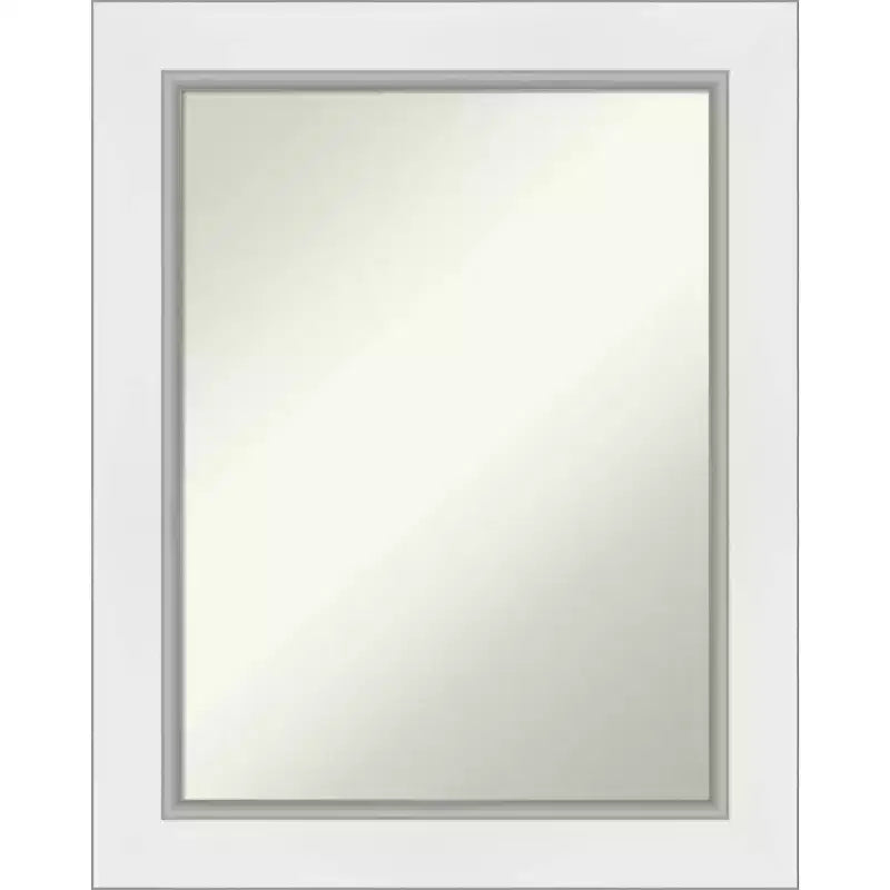 24" x 30" Non-Beveled Eva White Silver Wall Mirror - Amanti Art: Modern Rectangular Decor, Includes Mounting Hardware