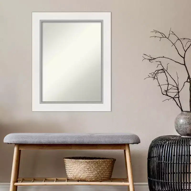 Specchio da parete senza smussature Eva White Silver 24" x 30" - Amanti Art: Arredamento rettangolare moderno, include hardware di montaggio