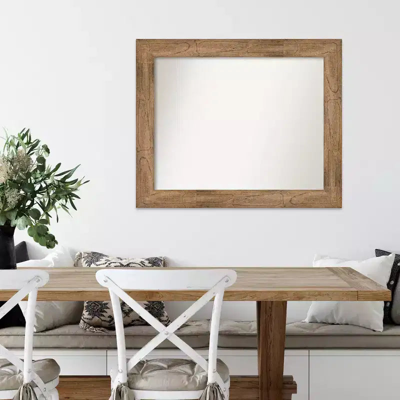 Specchio da parete 34" x 28" in legno marrone con gufo, senza smussatura