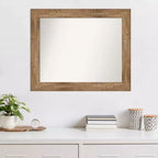 Specchio da parete 34" x 28" in legno marrone con gufo, senza smussatura