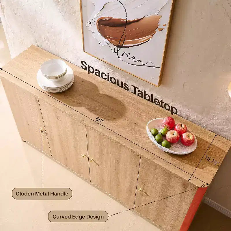 Aparador de cocina con 4 puertas y estantes, aparador moderno grande para almacenamiento, aparador bar para café de 66 pulgadas