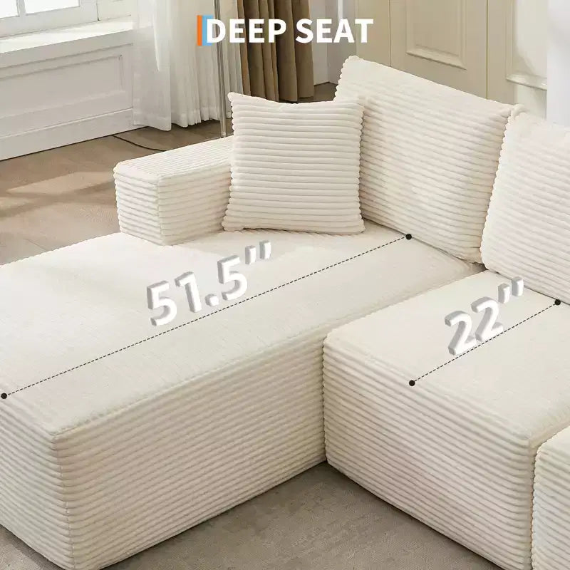 Sofá moderno 108, sofá tapizado de 3 plazas en forma de L con cojines, asiento profundo, no requiere montaje