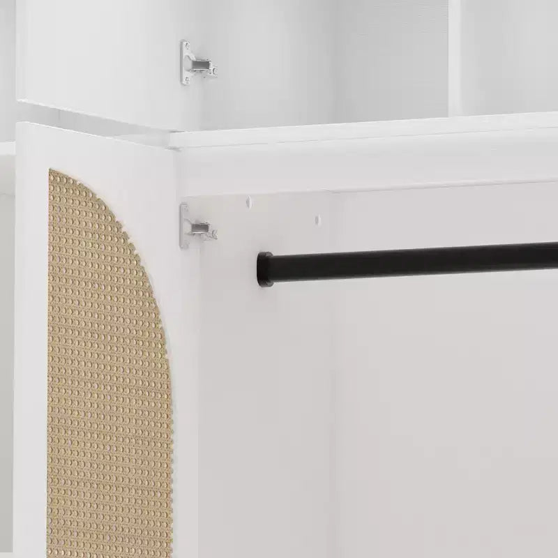 Armario ropero alto de 70,87 pulgadas con 8 puertas y gran capacidad, barra para colgar, estantes ajustables y puertas decorativas de ratán