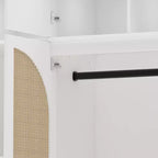 Armario ropero alto de 70,87 pulgadas con 8 puertas y gran capacidad, barra para colgar, estantes ajustables y puertas decorativas de ratán