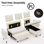 2-in-1-Ausziehsofa mit Stauraum und Ottomane, Chenille-Ecksofa mit USB-Anschlüssen für das Wohnzimmer