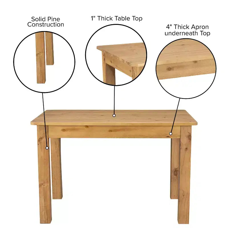 Mesa de comedor rústica Flash Furniture de pino macizo, rectangular, de 46 x 30