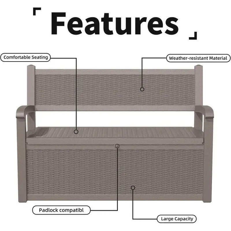 Panca contenitore in resina per tutte le condizioni atmosferiche con scomparto nascosto con serratura, design effetto rattan, portata di 500 lb, capacità di 70 galloni