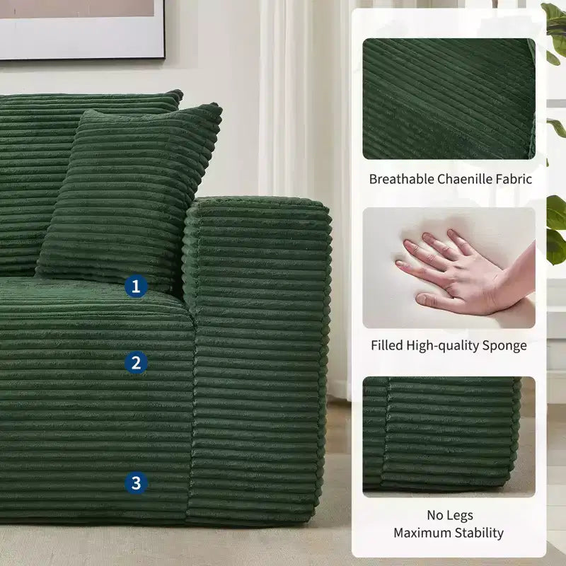 Sofá moderno 108, sofá tapizado de 3 plazas en forma de L con cojines, asiento profundo, no requiere montaje