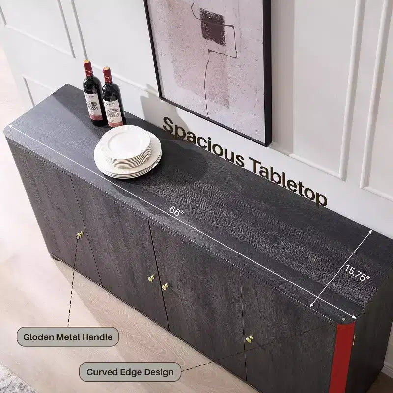 Aparador de cocina con 4 puertas y estantes, aparador moderno grande para almacenamiento, aparador bar para café de 66 pulgadas