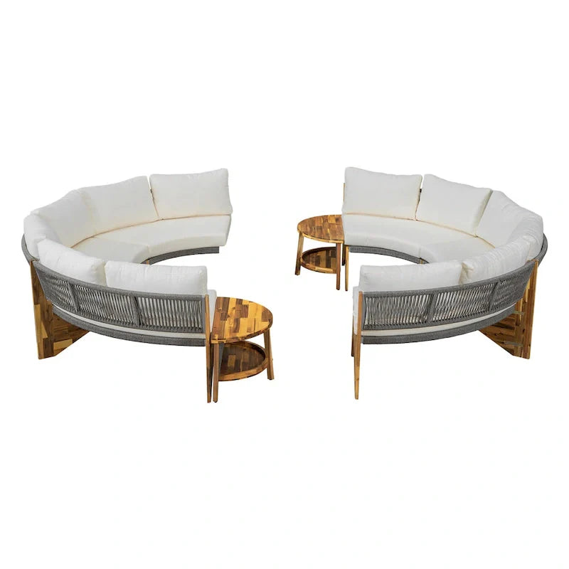 Conjunto de asientos para exterior para 6 personas con cojines y 1 mesa de centro