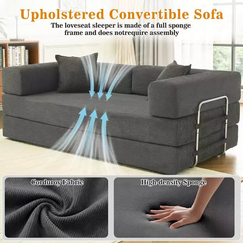 Dyonery 78 opvouwbare slaapbank, corduroy bank, kingsize vloerslaapbank, 4-in-1 doe-het-zelf modulaire combinatiebank, uitklapbaar, comfortabele bank.