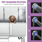 Bañera de aseo para mascotas de acero inoxidable de 50" W ajustable con rampa de escalones