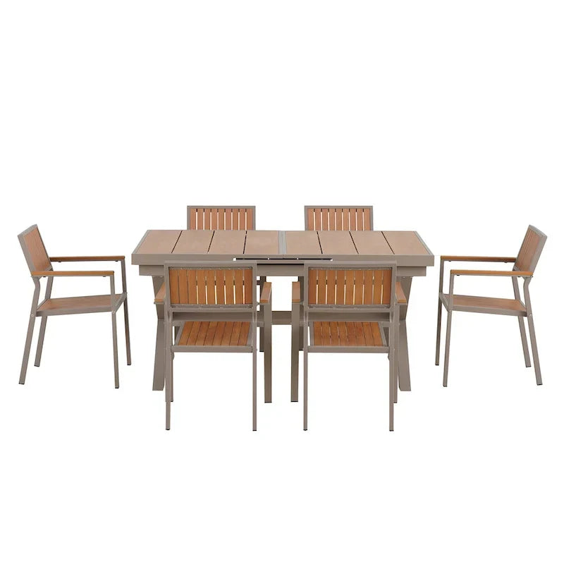 7-teiliges ausziehbares Esszimmer-Set mit ausziehbarem Tisch und 6 Armlehnstühlen