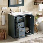 Meuble-lavabo de salle de bains de 30 po à lavabo simple, avec armoire et 3 tiroirs – noir / bleu / vert / indigo / blanc