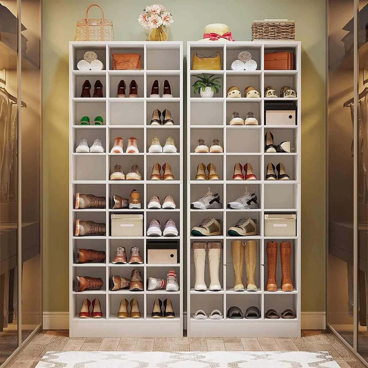 Meuble à chaussures haut pour 30 paires, étagère de rangement blanche en bois à 10 niveaux pour placard et entrée – 10 niveaux
