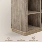 Libreria organizer con 8 scomparti, mobile orizzontale in stile rustico, libreria in legno da 62 pollici con vani portaoggetti per ingresso, libreria lunga e bassa per soggiorno