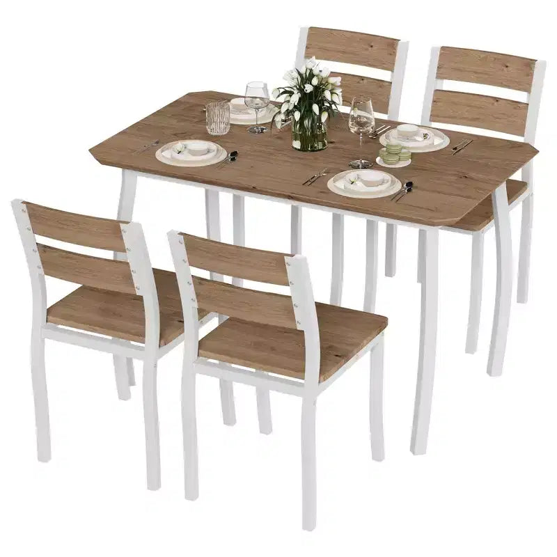 5-teiliges Küchentisch- und Stuhlset mit Metallgestell und abgeschrägtem Design