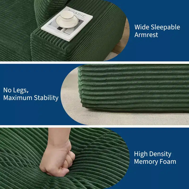 Sofá moderno 108, sofá tapizado de 3 plazas en forma de L con cojines, asiento profundo, no requiere montaje