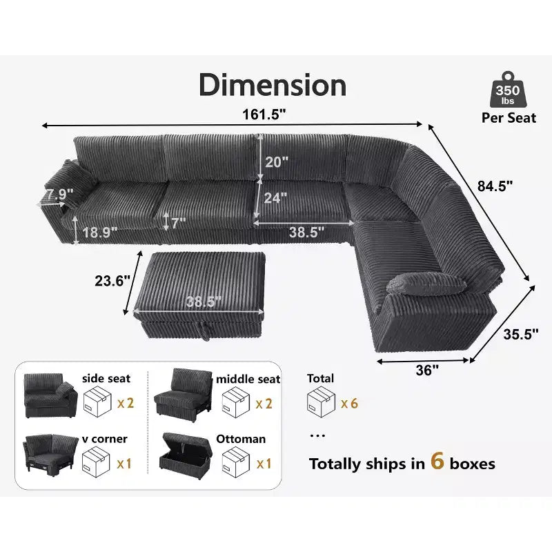 Modulares Cord-Sofaelement von Dyonery mit abnehmbaren, waschbaren Bezügen