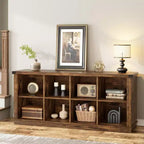 Libreria organizer con 8 scomparti, mobile orizzontale in stile rustico, libreria in legno da 62 pollici con vani portaoggetti per ingresso, libreria lunga e bassa per soggiorno