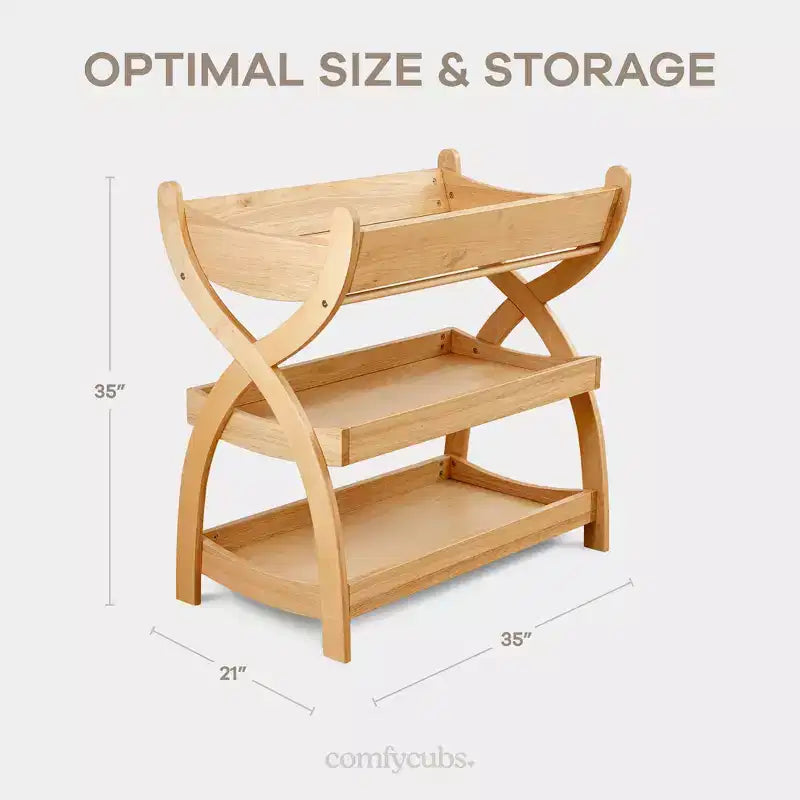 Comfy Cubs commode voor baby's - stevige houten constructie, tijdloze uitstraling met twee open planken voor babybenodigdheden