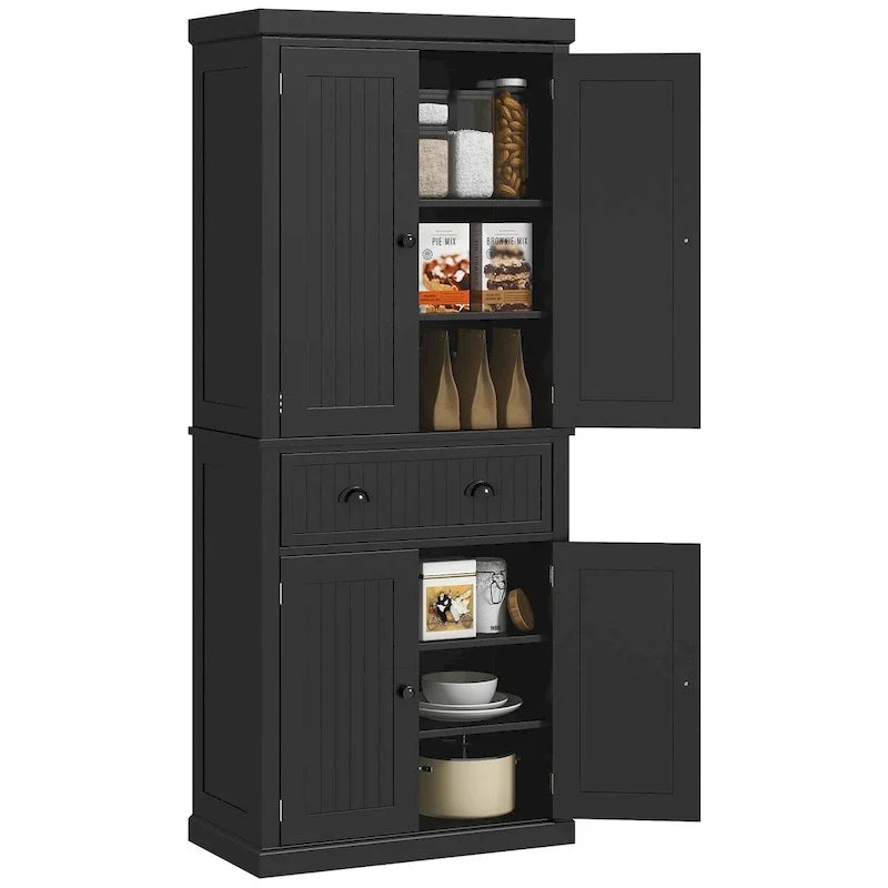 Dispensa da cucina da 72 pollici, mobile tradizionale indipendente con 4 ante e 3 ripiani regolabili, ampio cassetto centrale